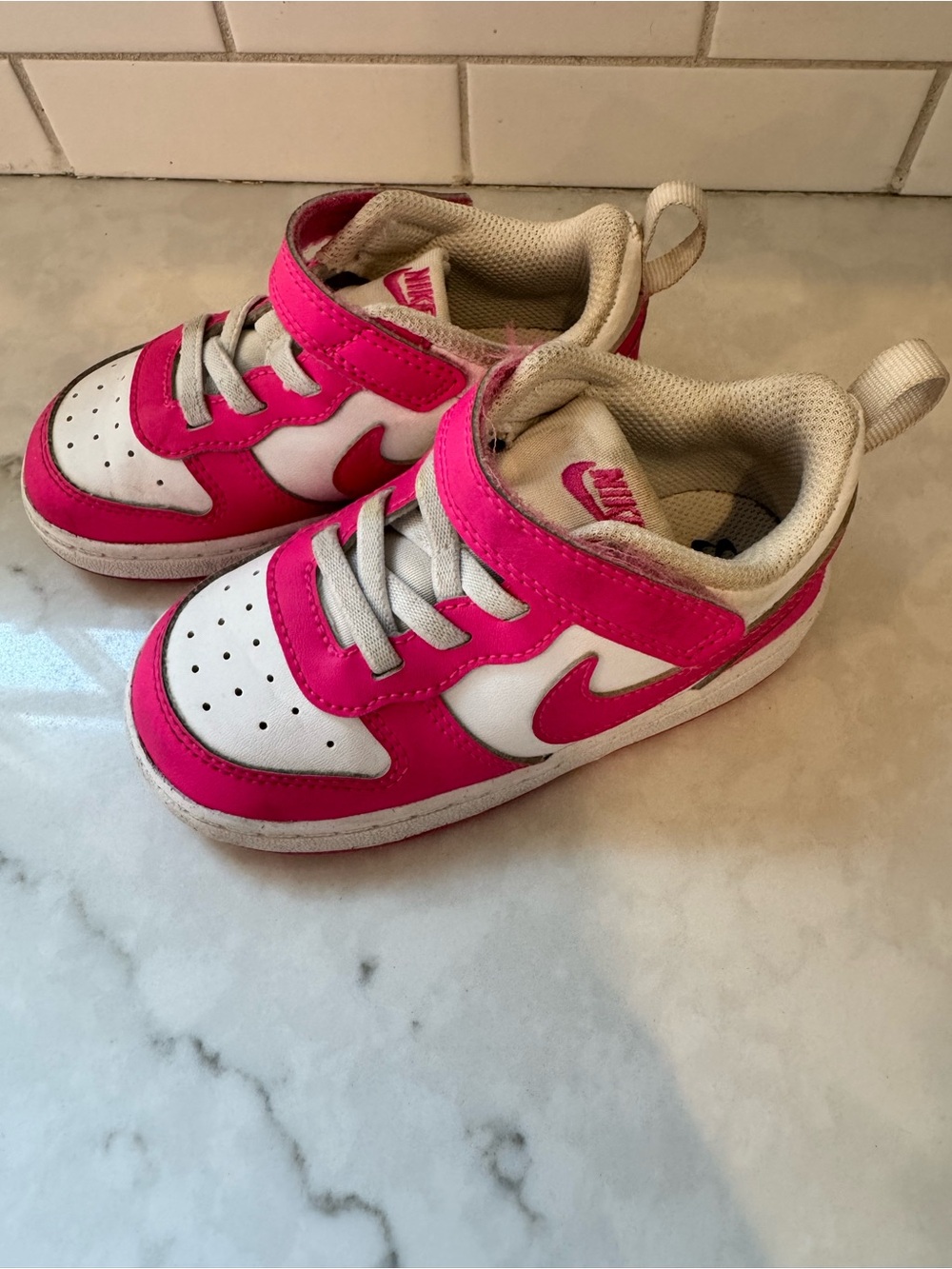 Nike Kids Pink and White Hook-and-Loop Low-Top Sneakers
